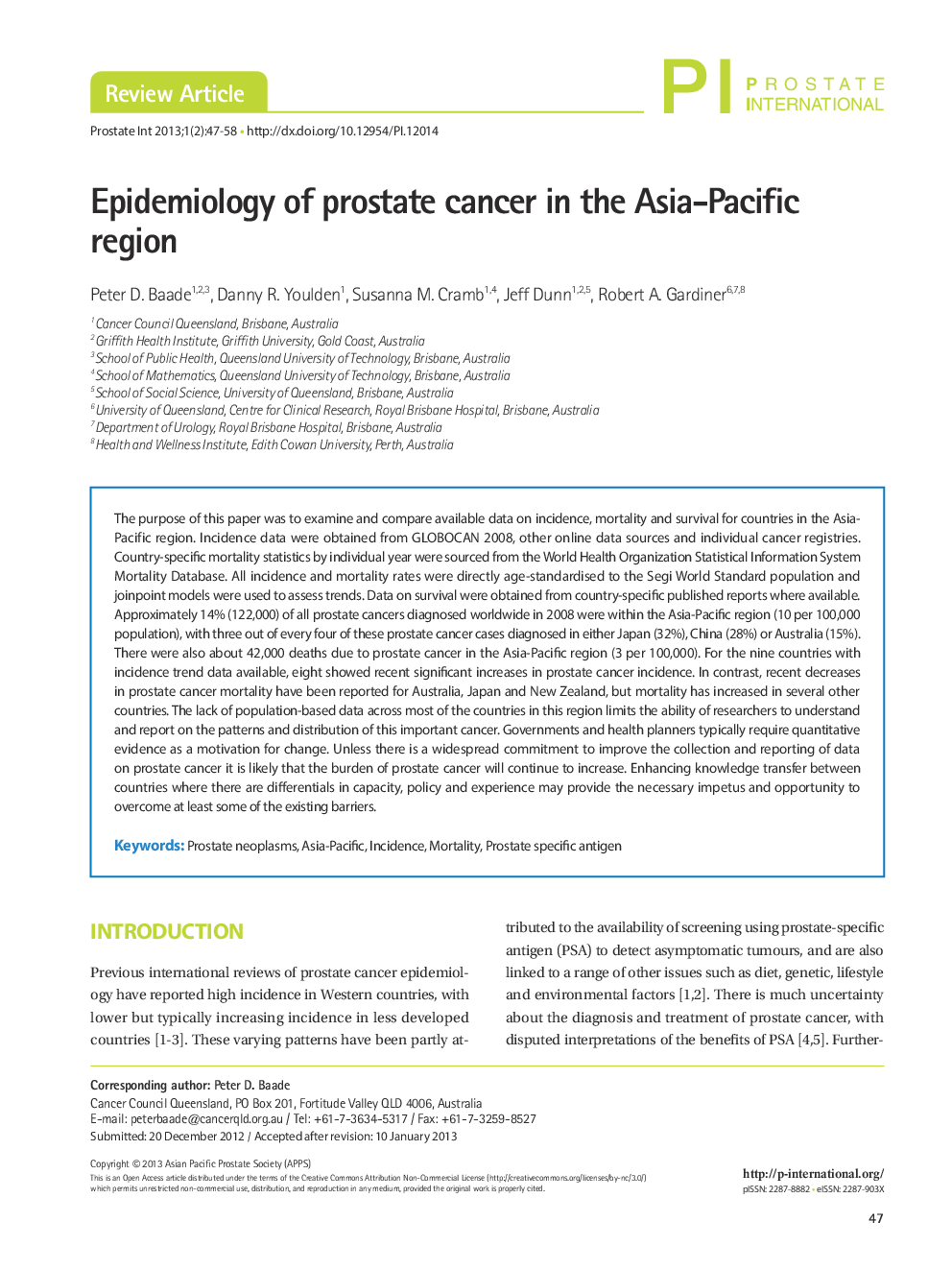 Epidemiology of prostate cancer in the Asia-Pacific region 