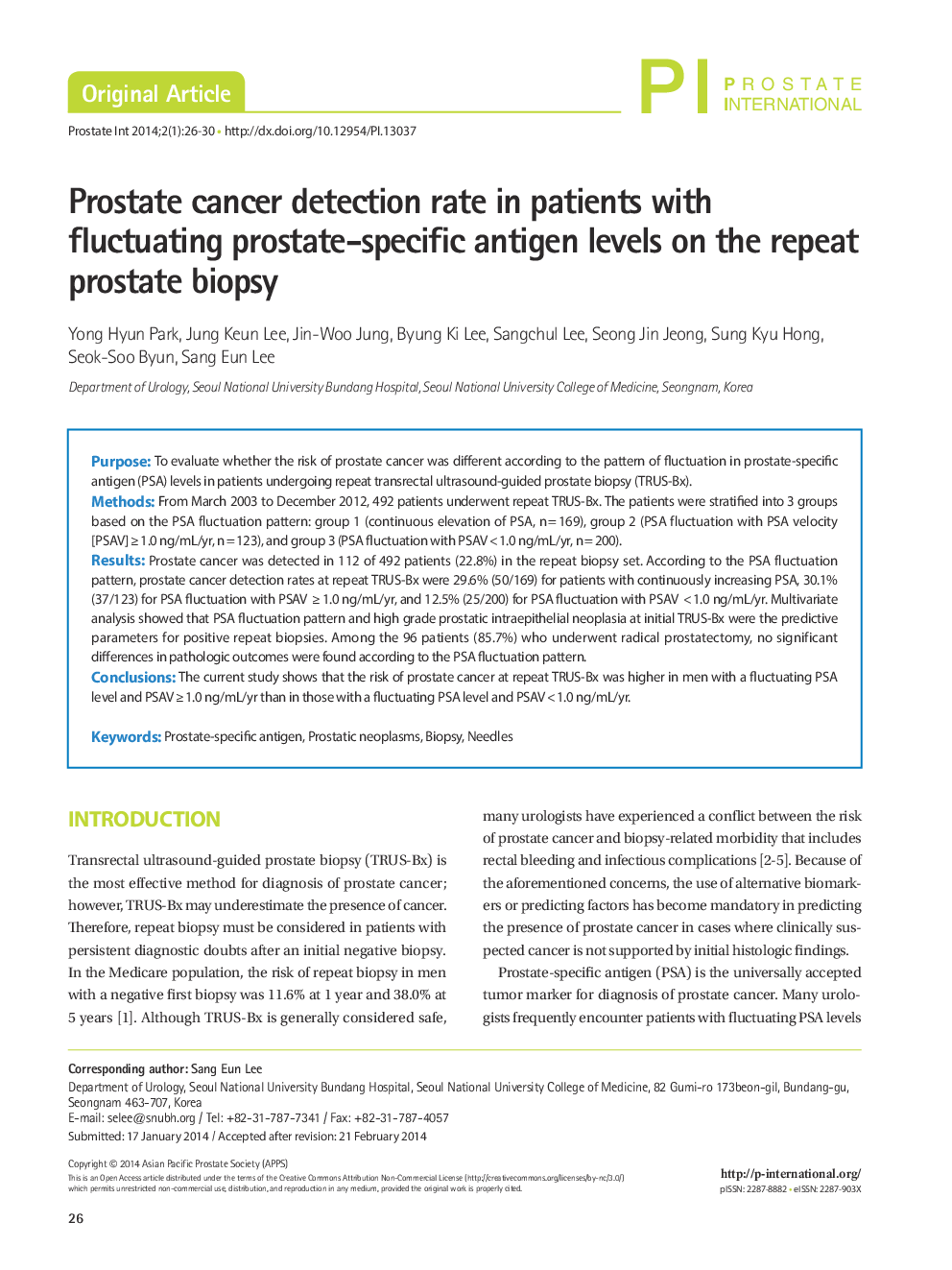 Prostate cancer detection rate in patients with fluctuating prostate-specific antigen levels on the repeat prostate biopsy 