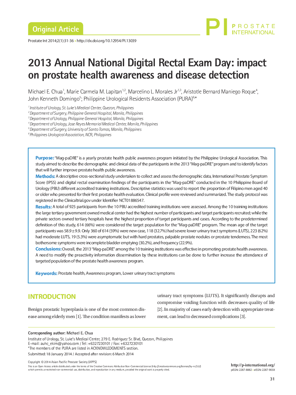 2013 Annual National Digital Rectal Exam Day: impact on prostate health awareness and disease detection 