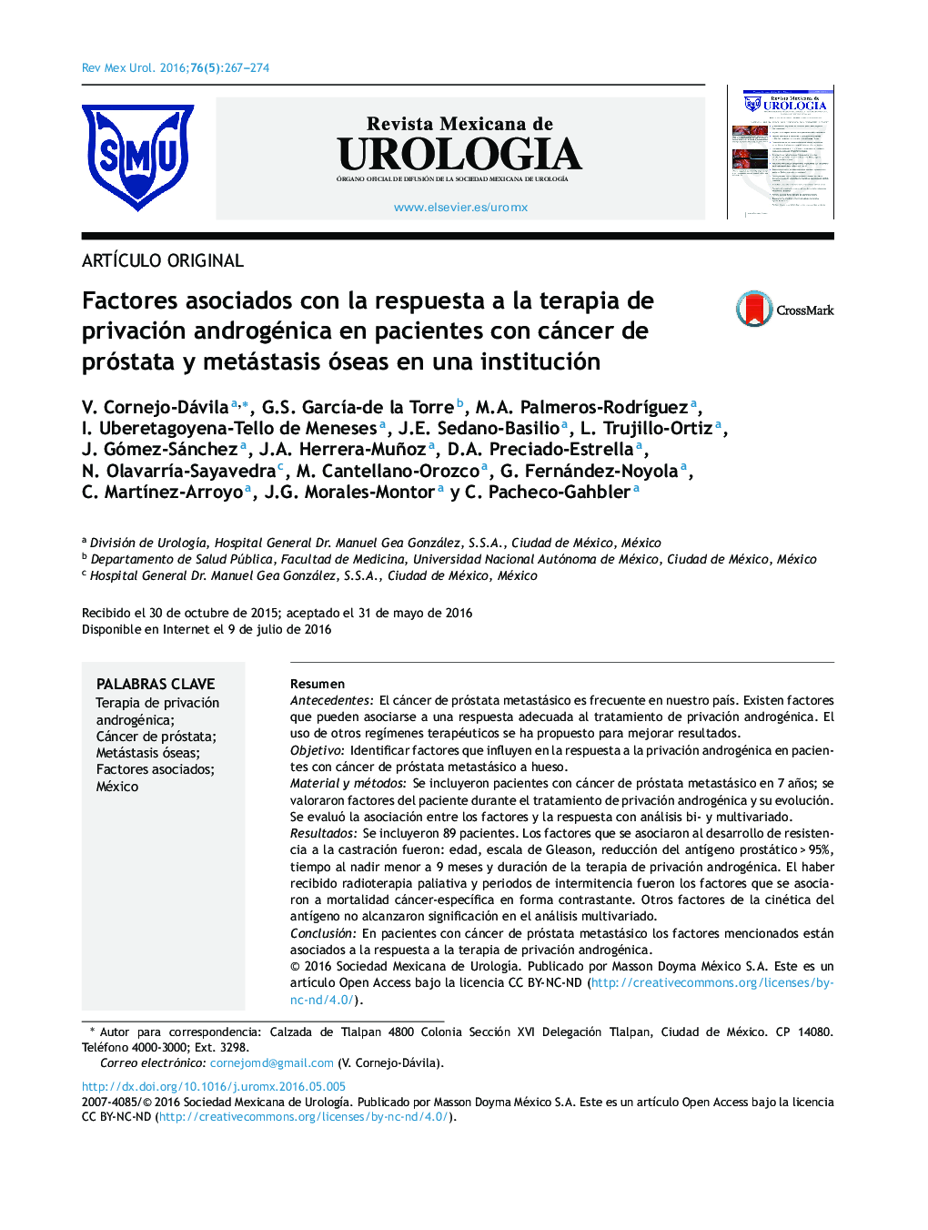 Factores asociados con la respuesta a la terapia de privación androgénica en pacientes con cáncer de próstata y metástasis óseas en una institución