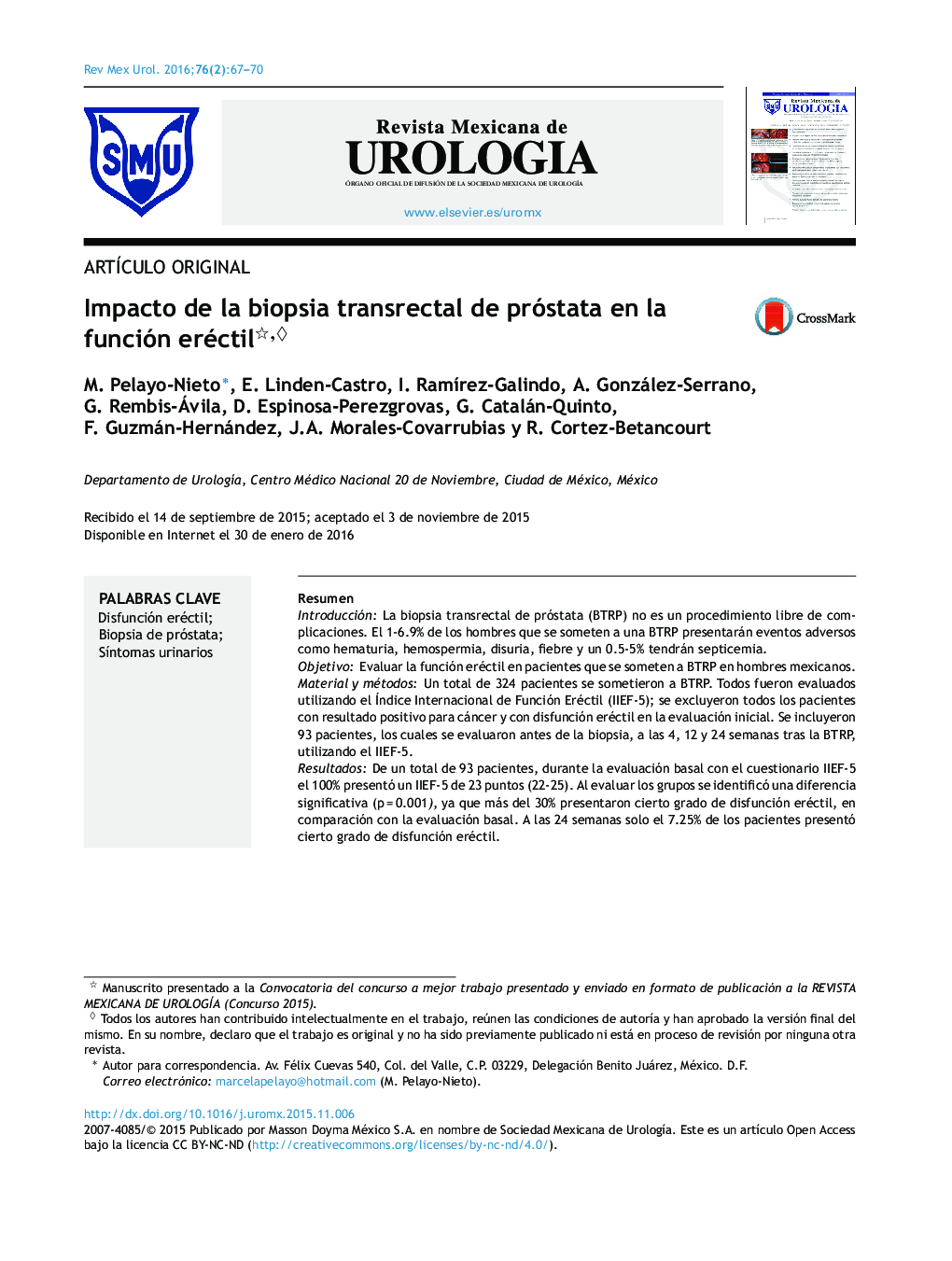 Impacto de la biopsia transrectal de próstata en la función eréctil ◊