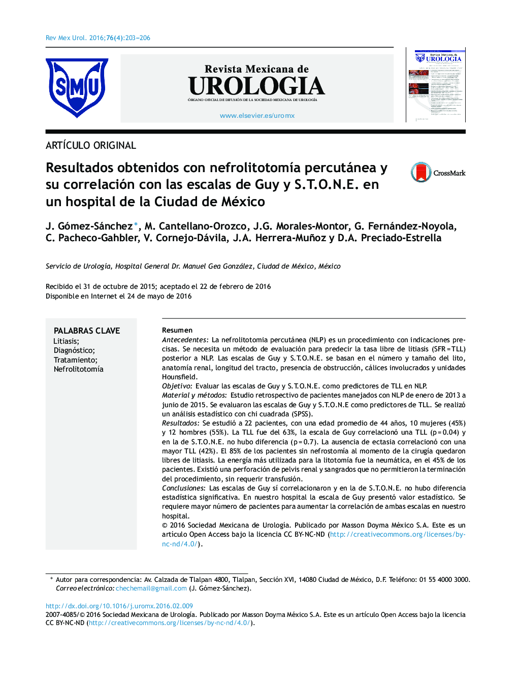 Resultados obtenidos con nefrolitotomía percutánea y su correlación con las escalas de Guy y S.T.O.N.E. en un hospital de la Ciudad de México