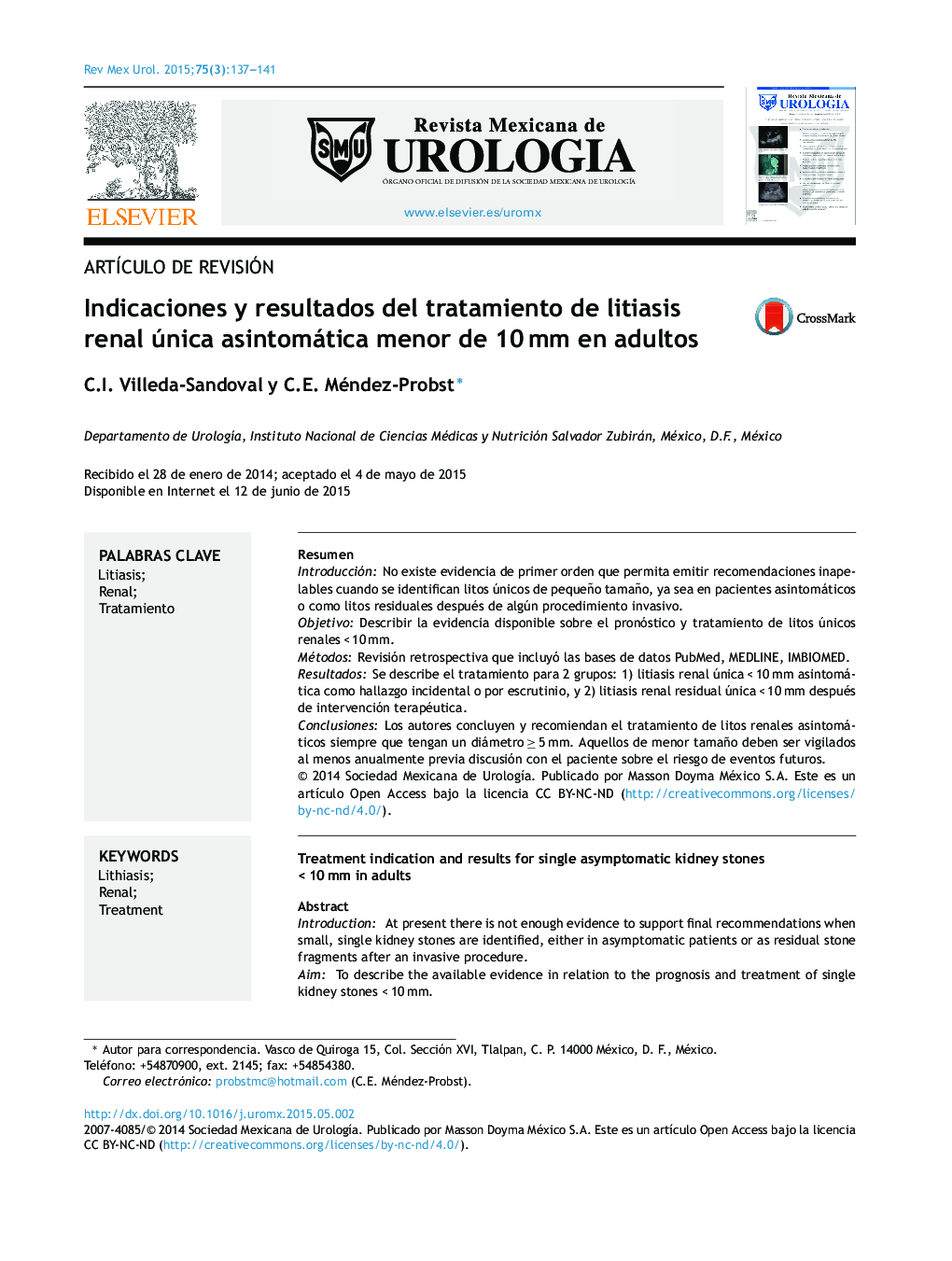 عکس صفحه اول مقاله: Indicaciones y resultados del tratamiento de litiasis renal única asintomática menor de 10 mm en adultos Indicaciones y resultados del tratamiento de litiasis renal única asintomática menor de 10 mm en adultos
