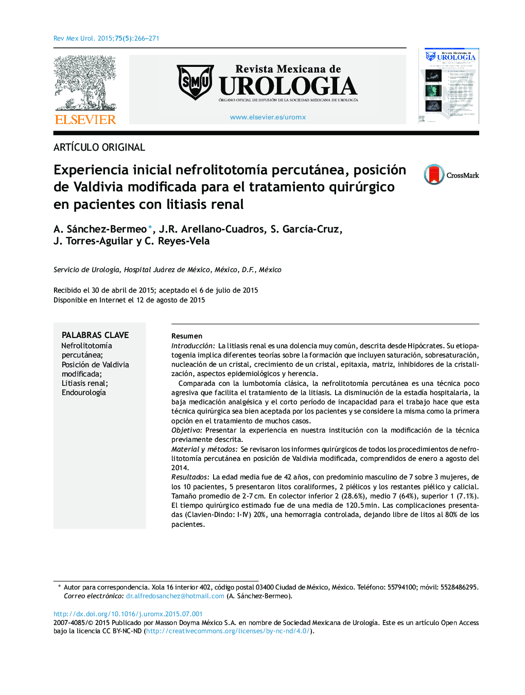 Experiencia inicial nefrolitotomía percutánea, posición de Valdivia modificada para el tratamiento quirúrgico en pacientes con litiasis renal