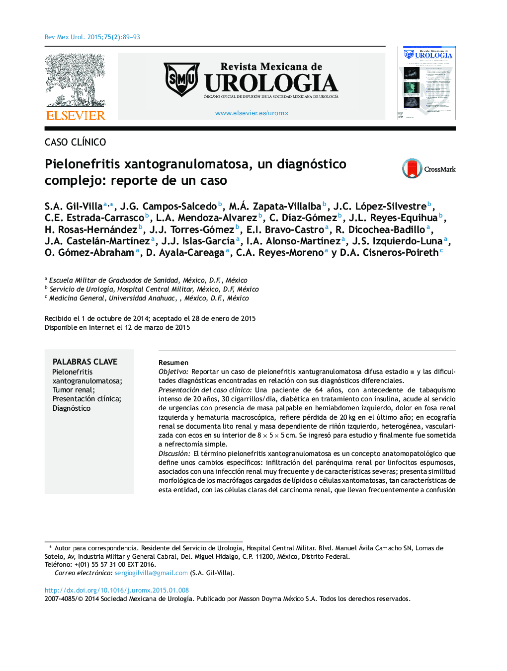 Pielonefritis xantogranulomatosa, un diagnóstico complejo: reporte de un caso