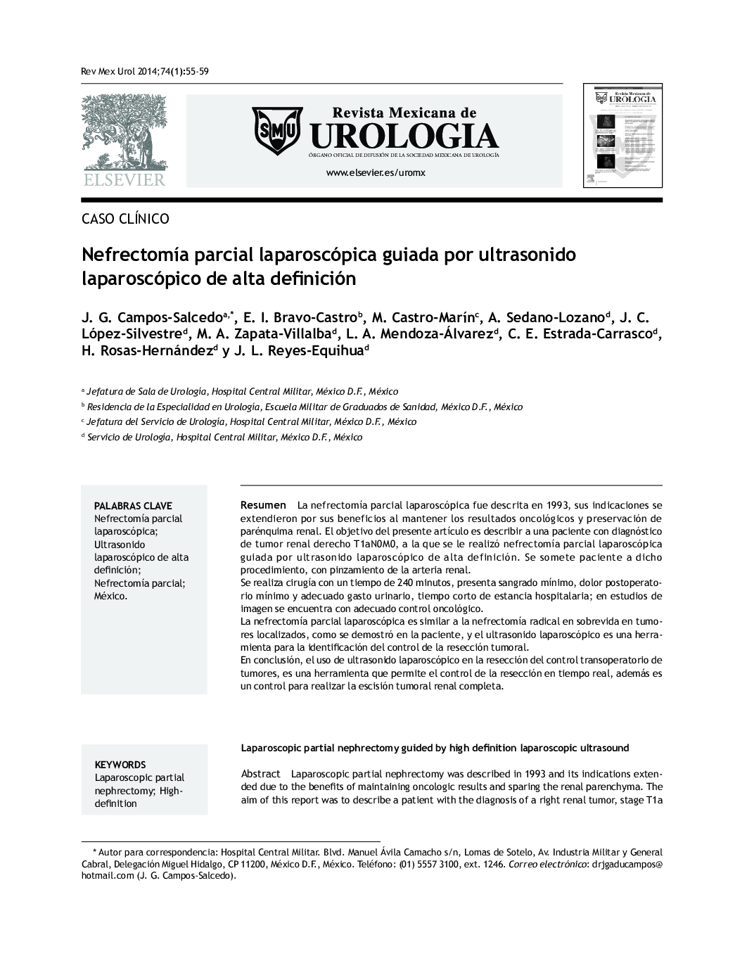 Nefrectomía parcial laparoscópica guiada por ultrasonido laparoscópico de alta definición