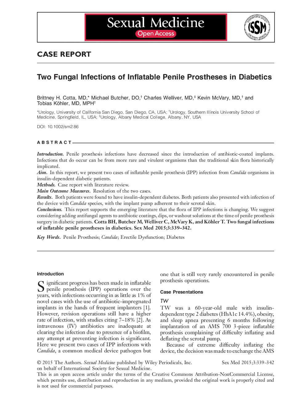 Two Fungal Infections of Inflatable Penile Prostheses in Diabetics 