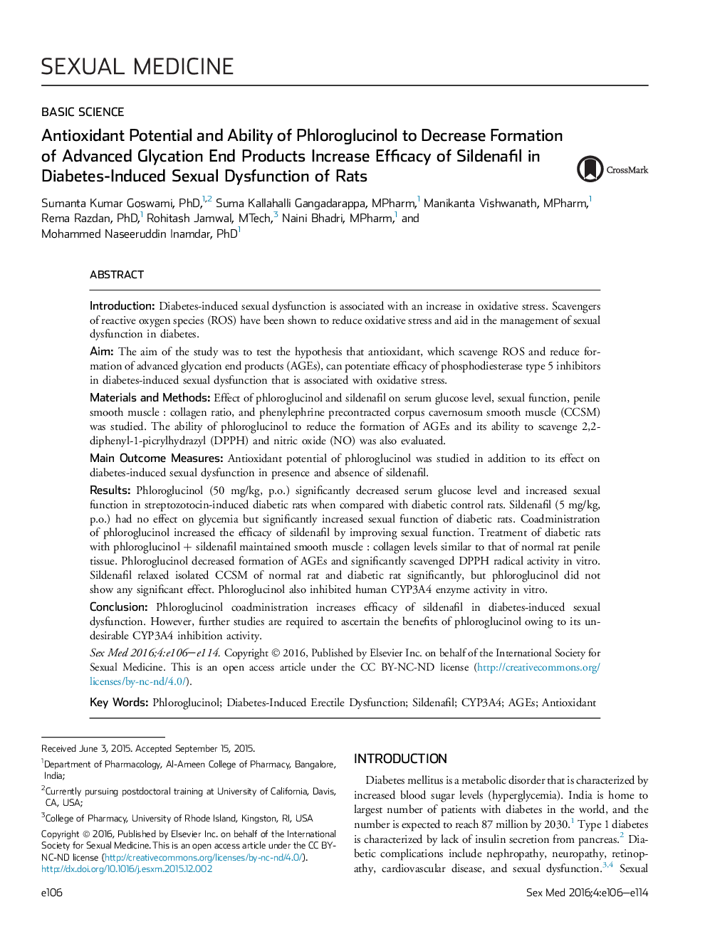 پتانسیل آنتیاکسیدان و توانایی فلوگلوکینول برای کاهش تولید محصولات پیشرفته گلیساسیون پایان یافته افزایش کارایی سیلدنافیل در اختلال عملکرد جنسی ناشی از دیابت در موش صحرایی 