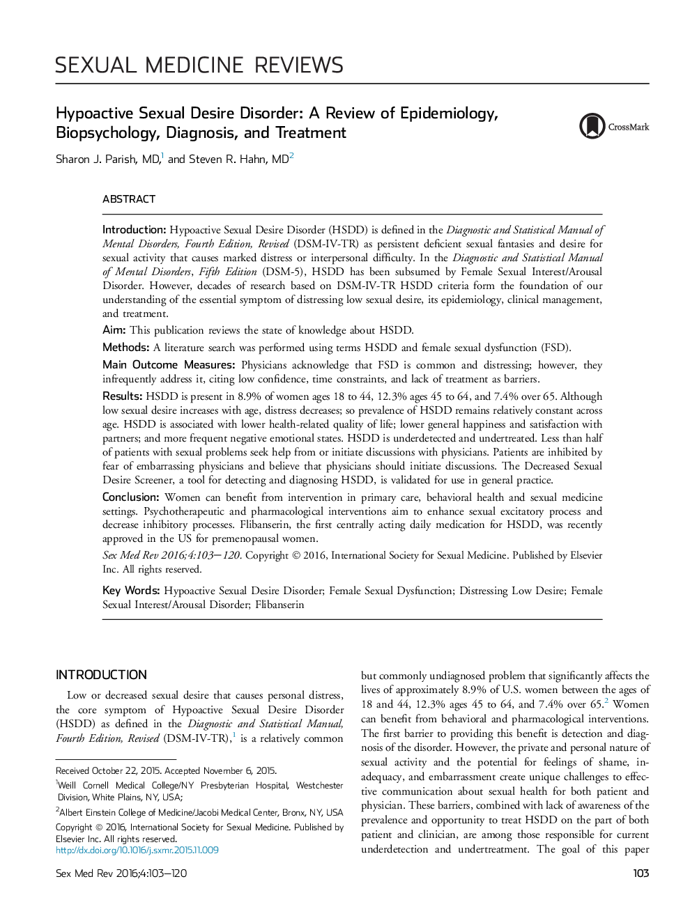 Hypoactive Sexual Desire Disorder: A Review of Epidemiology, Biopsychology, Diagnosis, and Treatment 