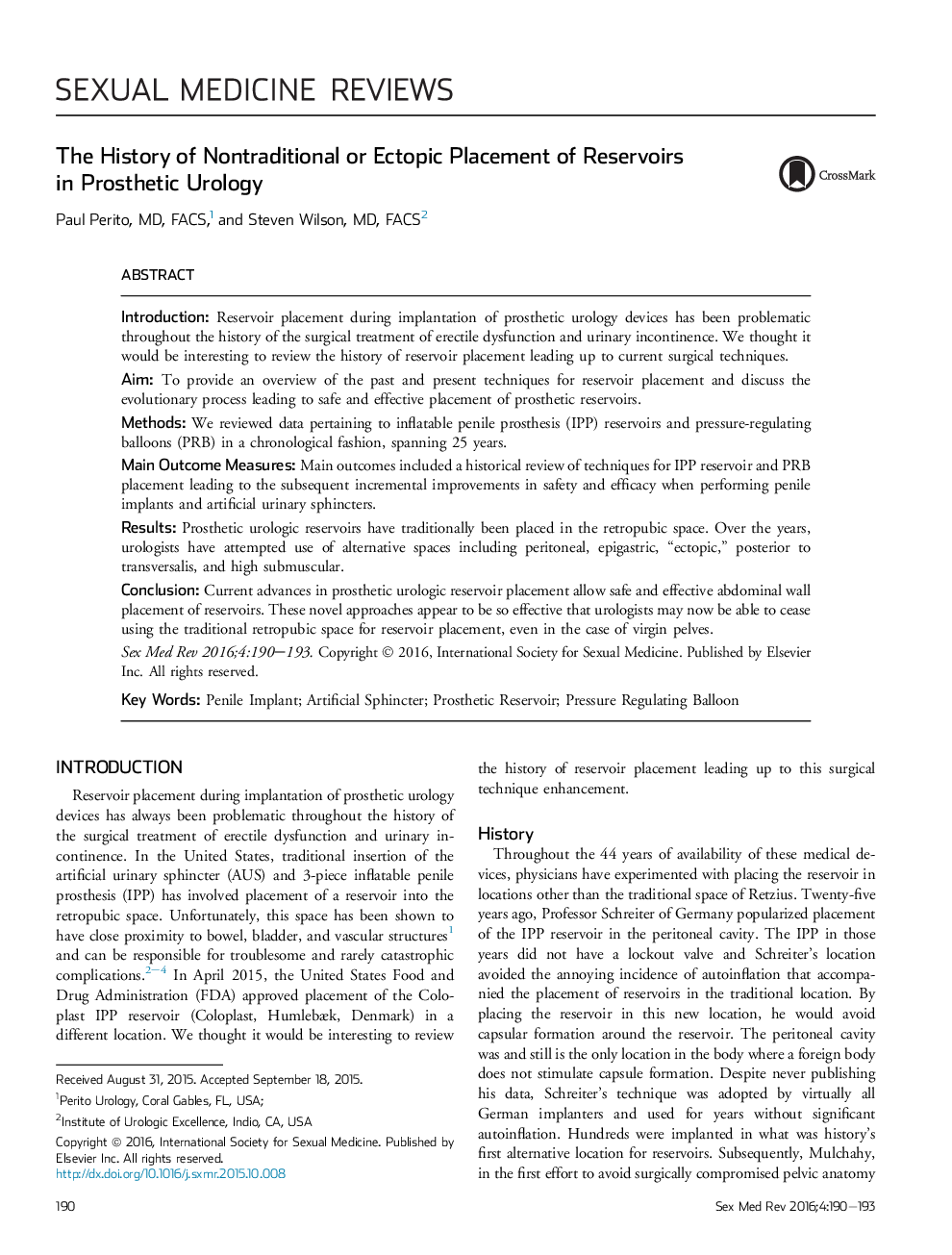 The History of Nontraditional or Ectopic Placement of Reservoirs in Prosthetic Urology 