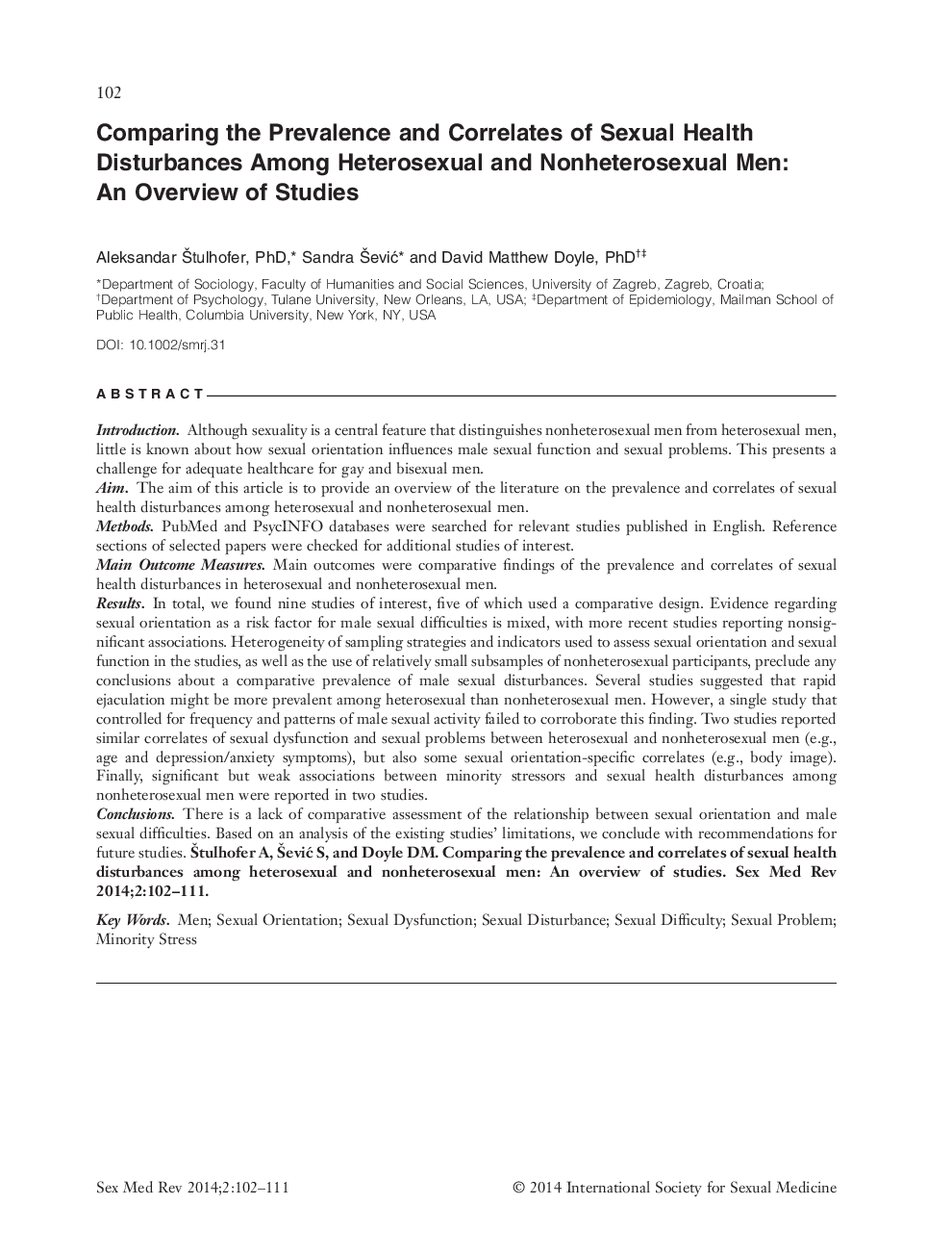 Comparing the Prevalence and Correlates of Sexual Health Disturbances Among Heterosexual and Nonheterosexual Men: An Overview of Studies