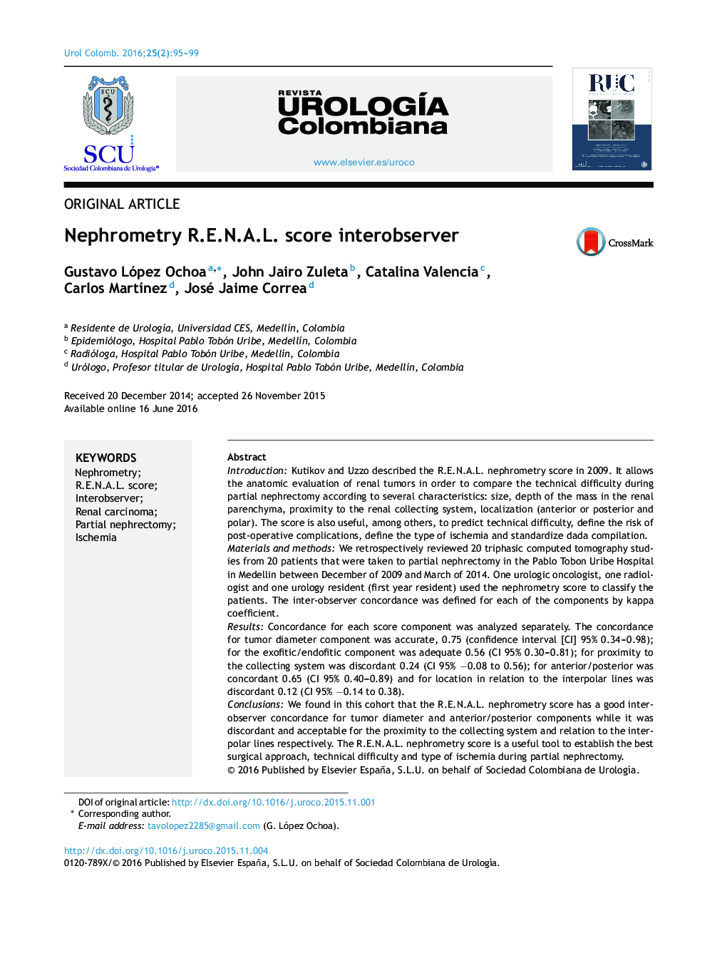 Nephrometry R.E.N.A.L. score interobserver