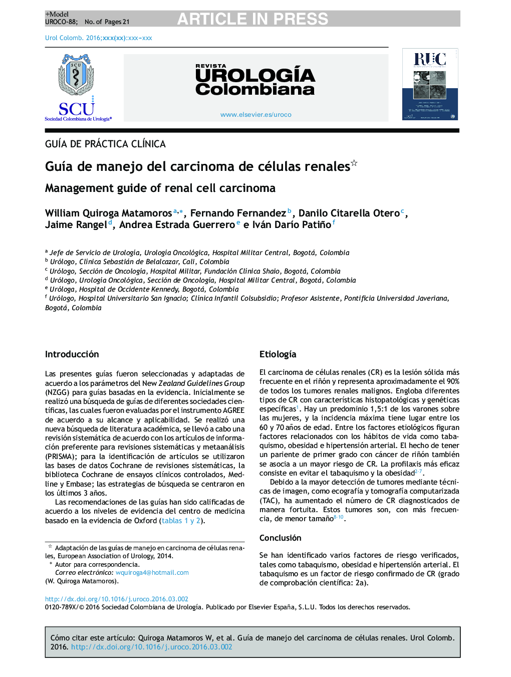 GuÃ­a de manejo del carcinoma de células renales
