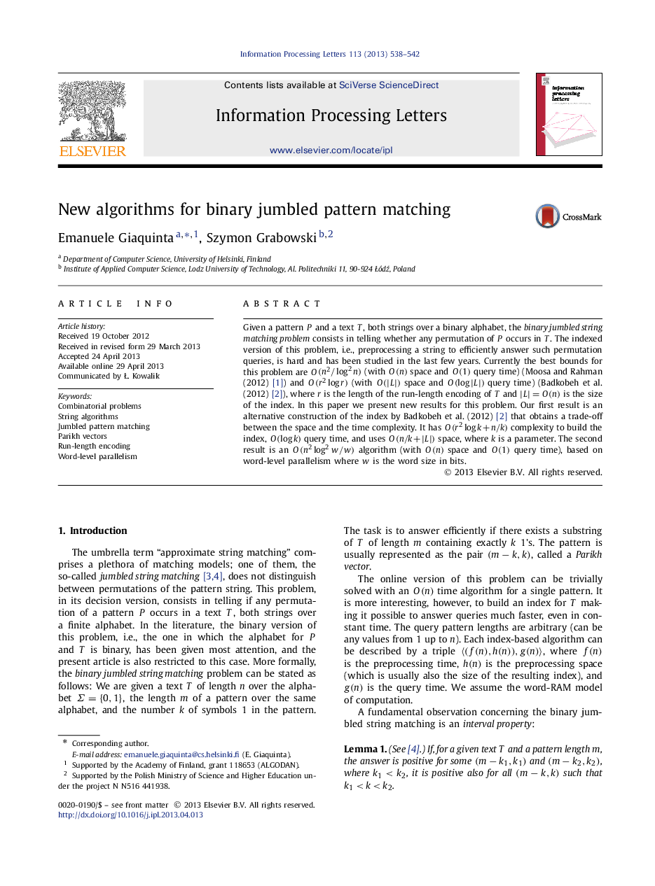 New algorithms for binary jumbled pattern matching