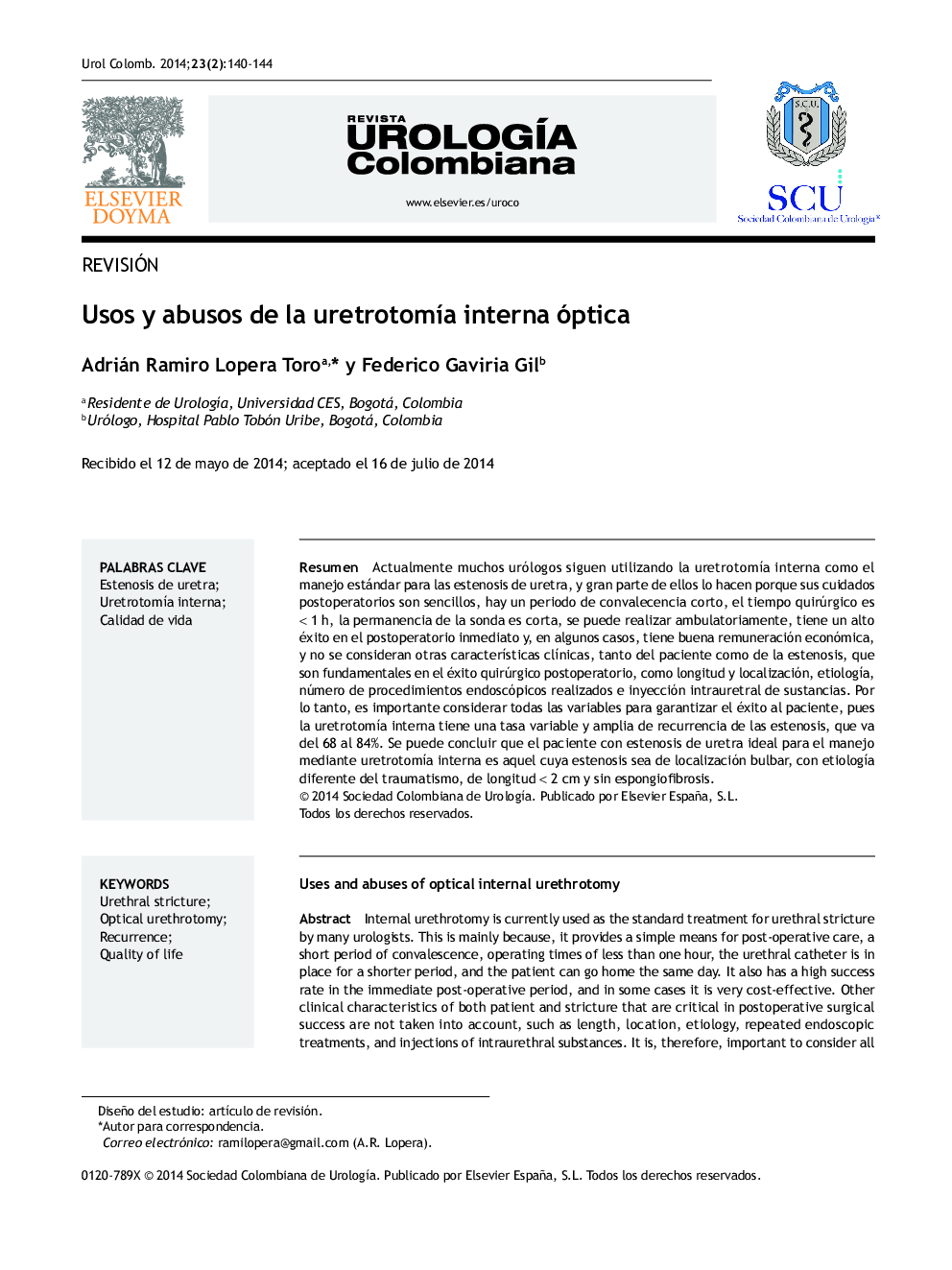 Usos y abusos de la uretrotomÃ­a interna óptica