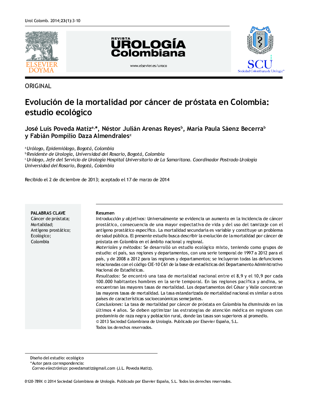 Evolución de la mortalidad por cáncer de próstata en Colombia: estudio ecológico