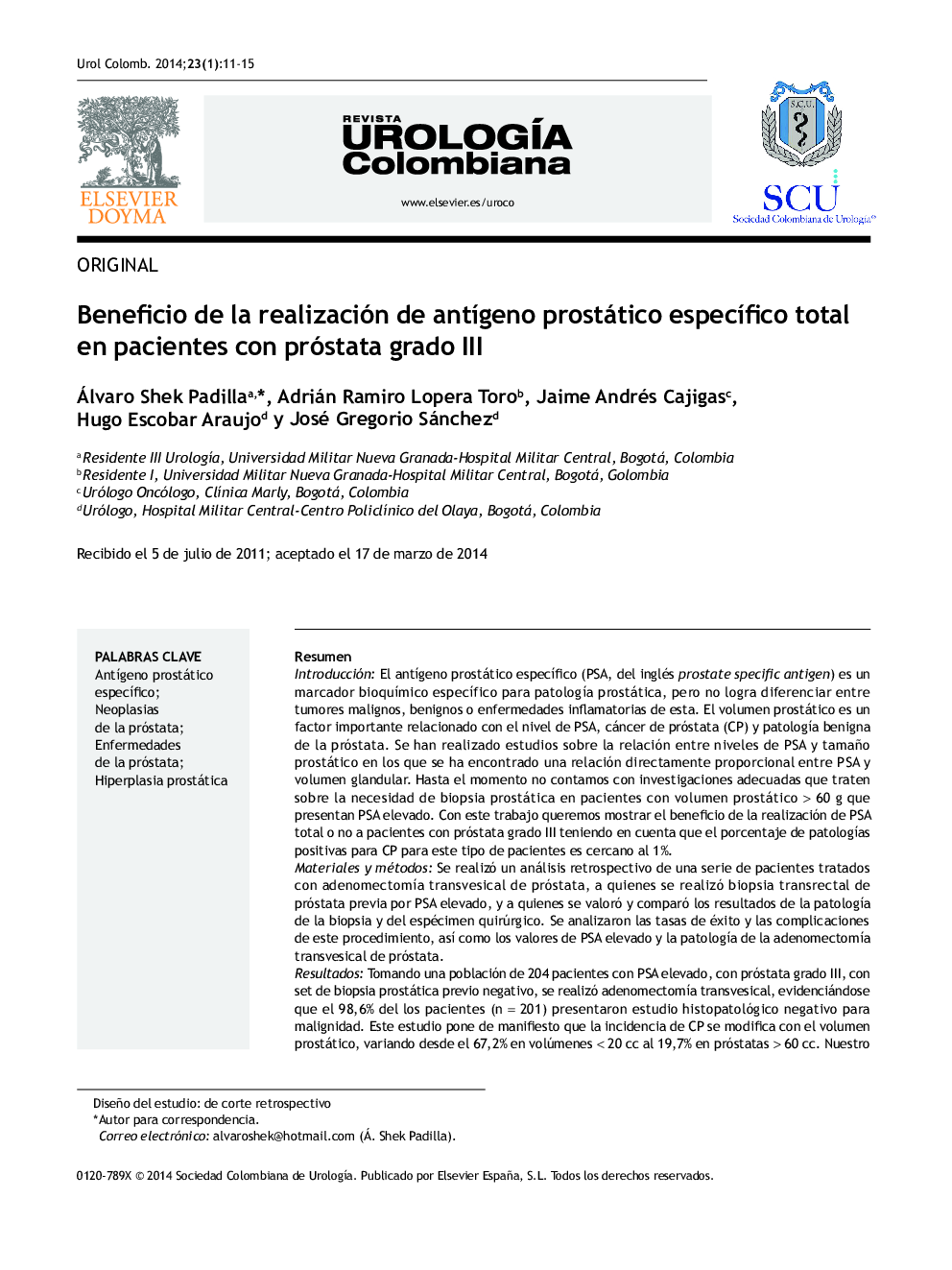 Beneficio de la realización de antÃ­geno prostático especÃ­fico total en pacientes con próstata grado III