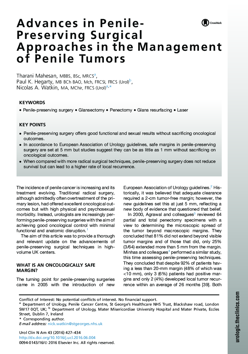 Advances in Penile-Preserving Surgical Approaches in the Management of Penile Tumors