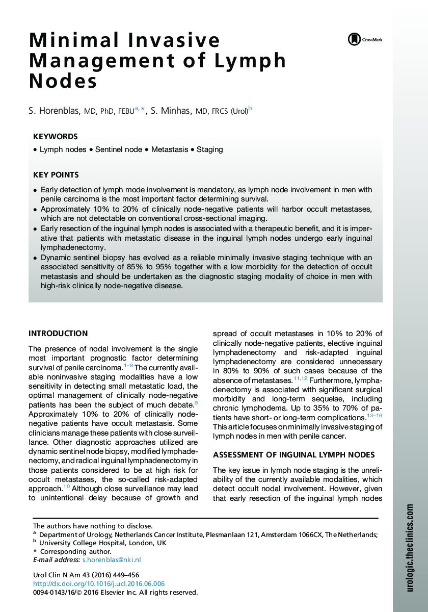 Minimal Invasive Management of Lymph Nodes