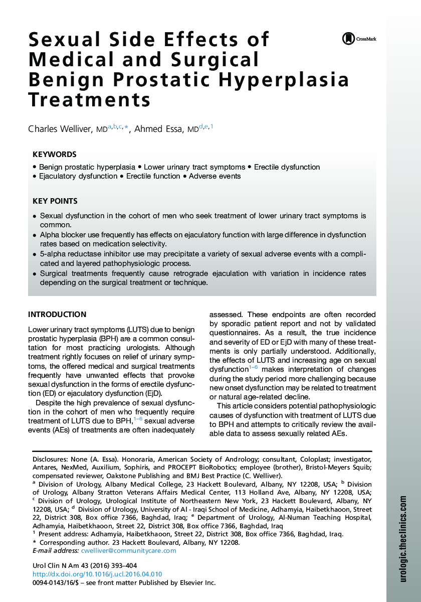 Sexual Side Effects of Medical and Surgical Benign Prostatic Hyperplasia Treatments