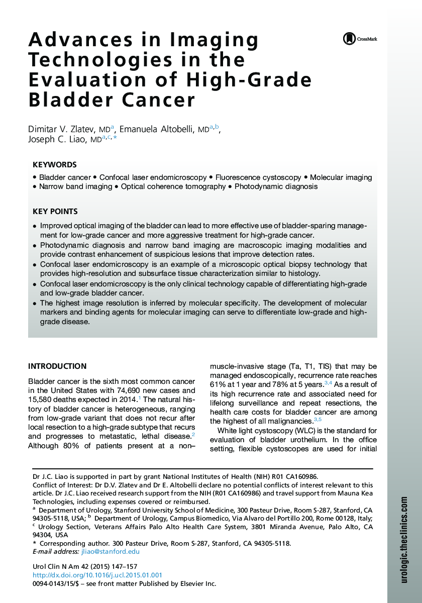 Advances in Imaging Technologies in the Evaluation of High-Grade Bladder Cancer
