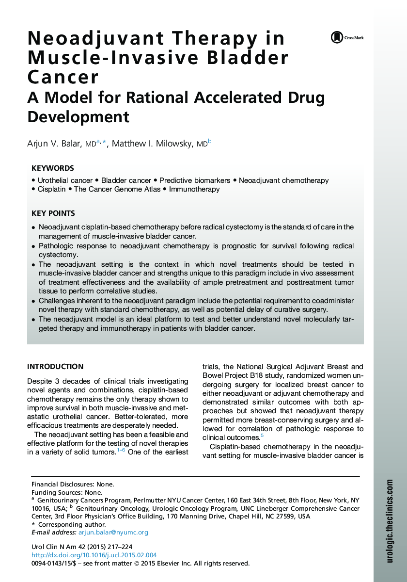 Neoadjuvant Therapy in Muscle-Invasive Bladder Cancer