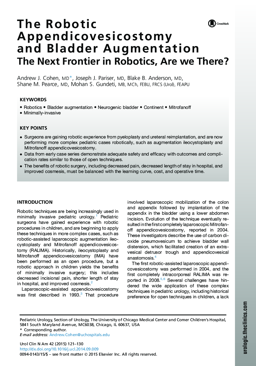 The Robotic Appendicovesicostomy and Bladder Augmentation