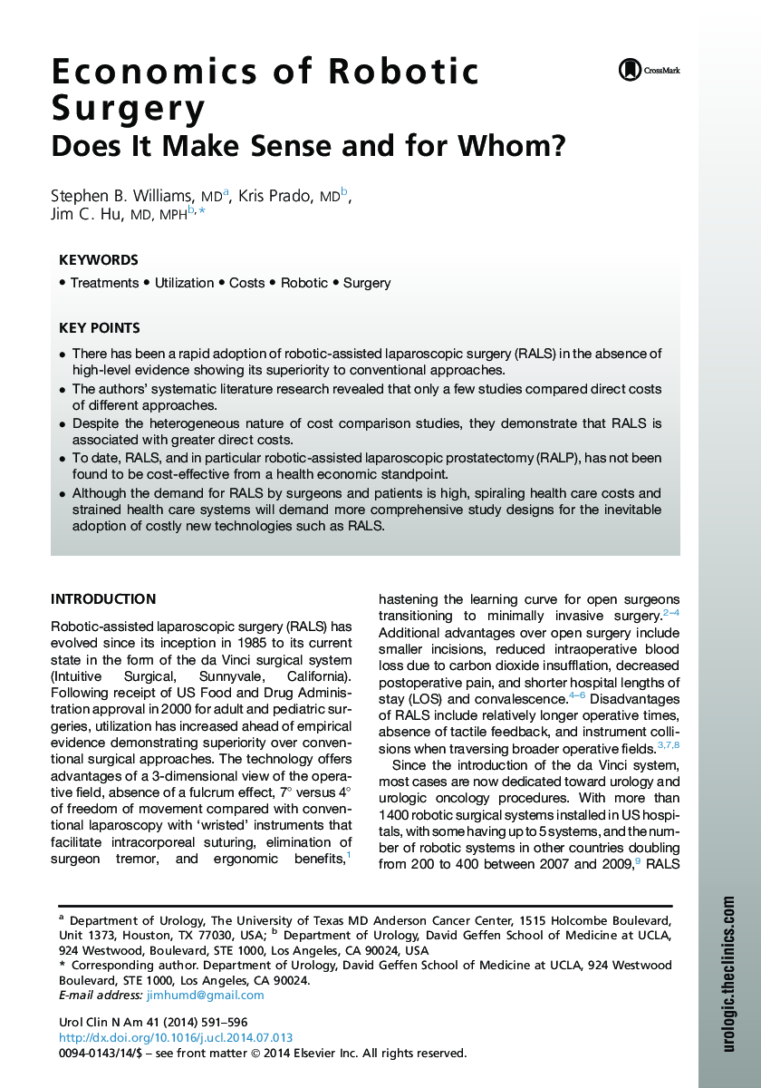 Economics of Robotic Surgery