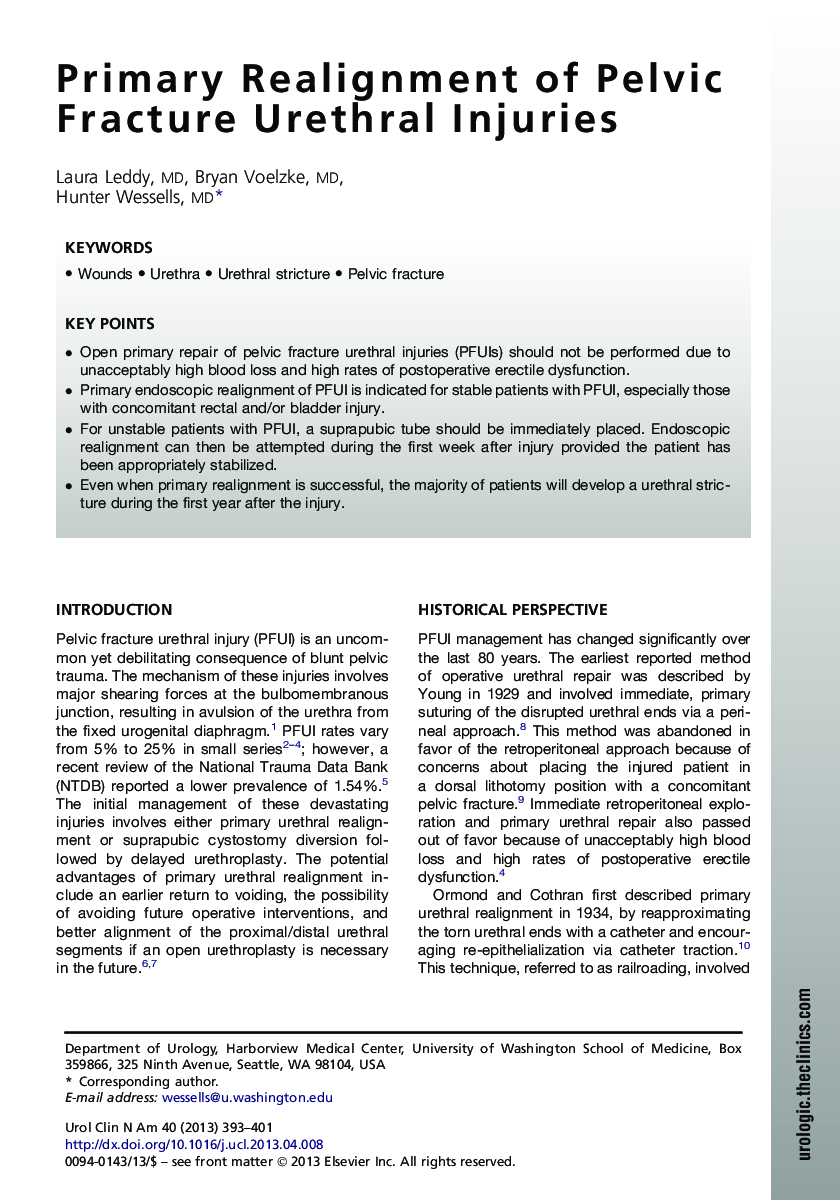 Primary Realignment of Pelvic Fracture Urethral Injuries