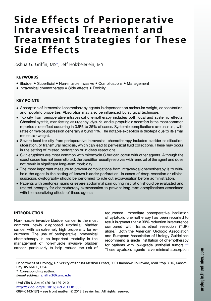 Side Effects of Perioperative Intravesical Treatment and Treatment Strategies for These Side Effects