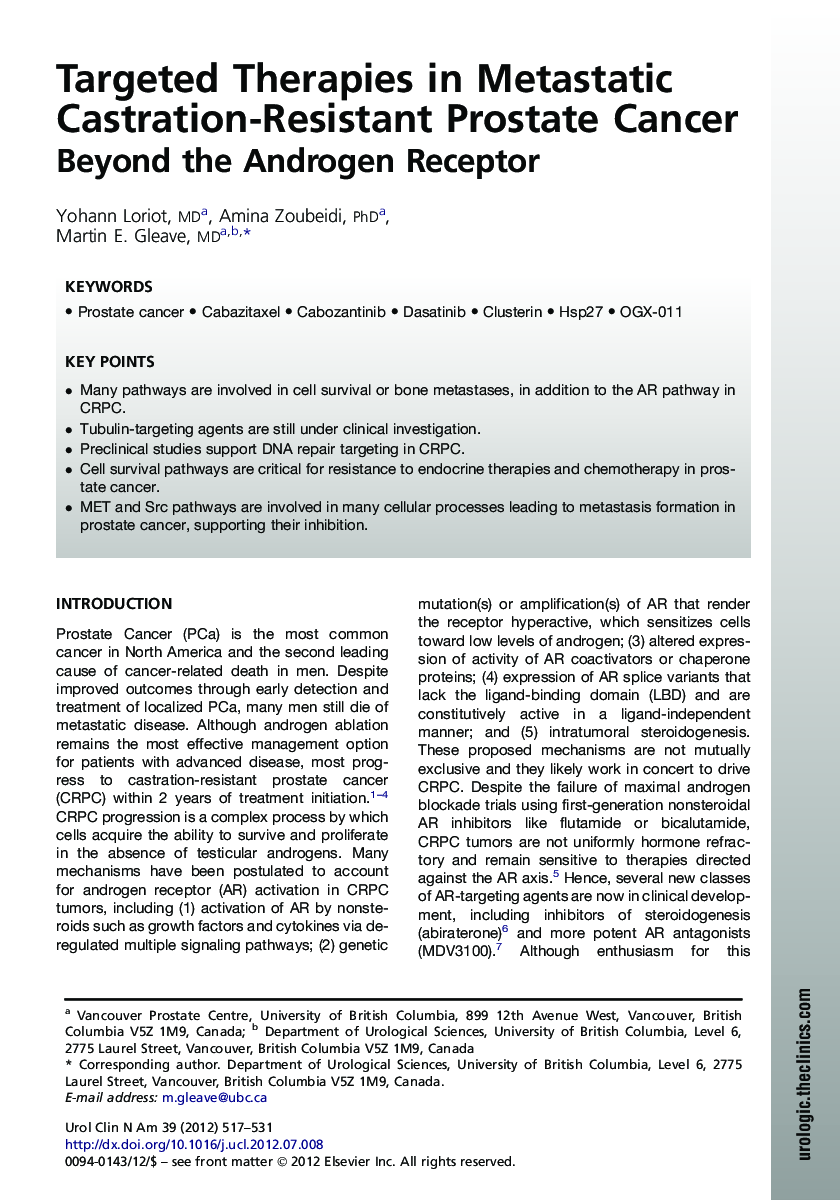 Targeted Therapies in Metastatic Castration-Resistant Prostate Cancer