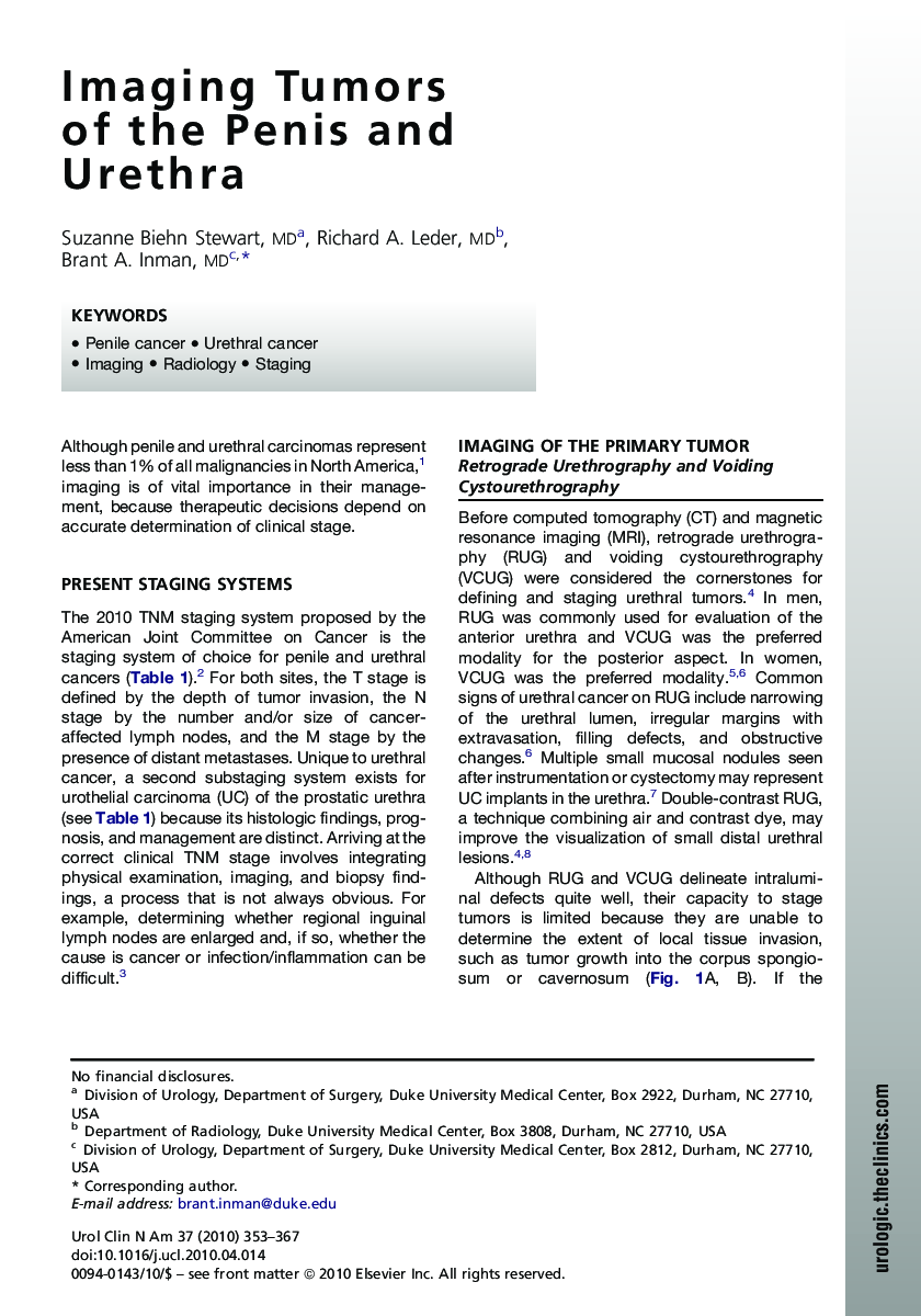 Imaging Tumors of the Penis and Urethra