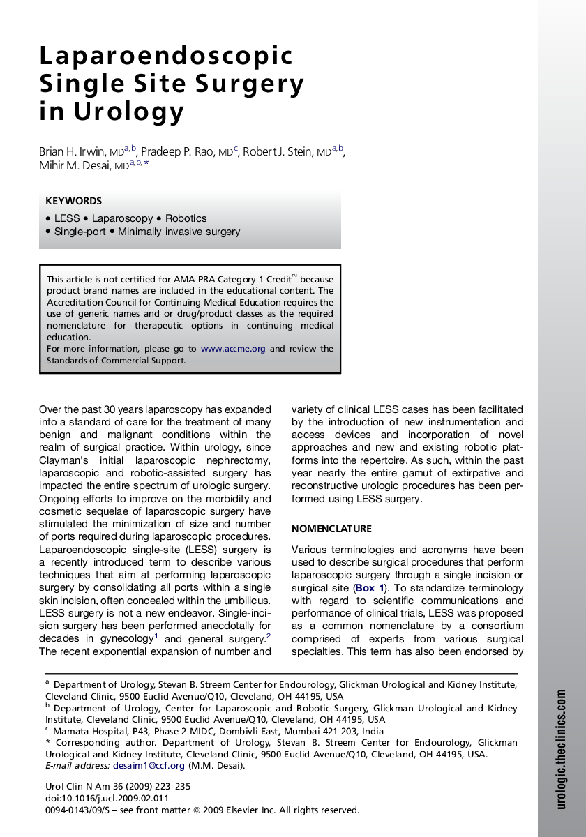 Laparoendoscopic Single Site Surgery in Urology