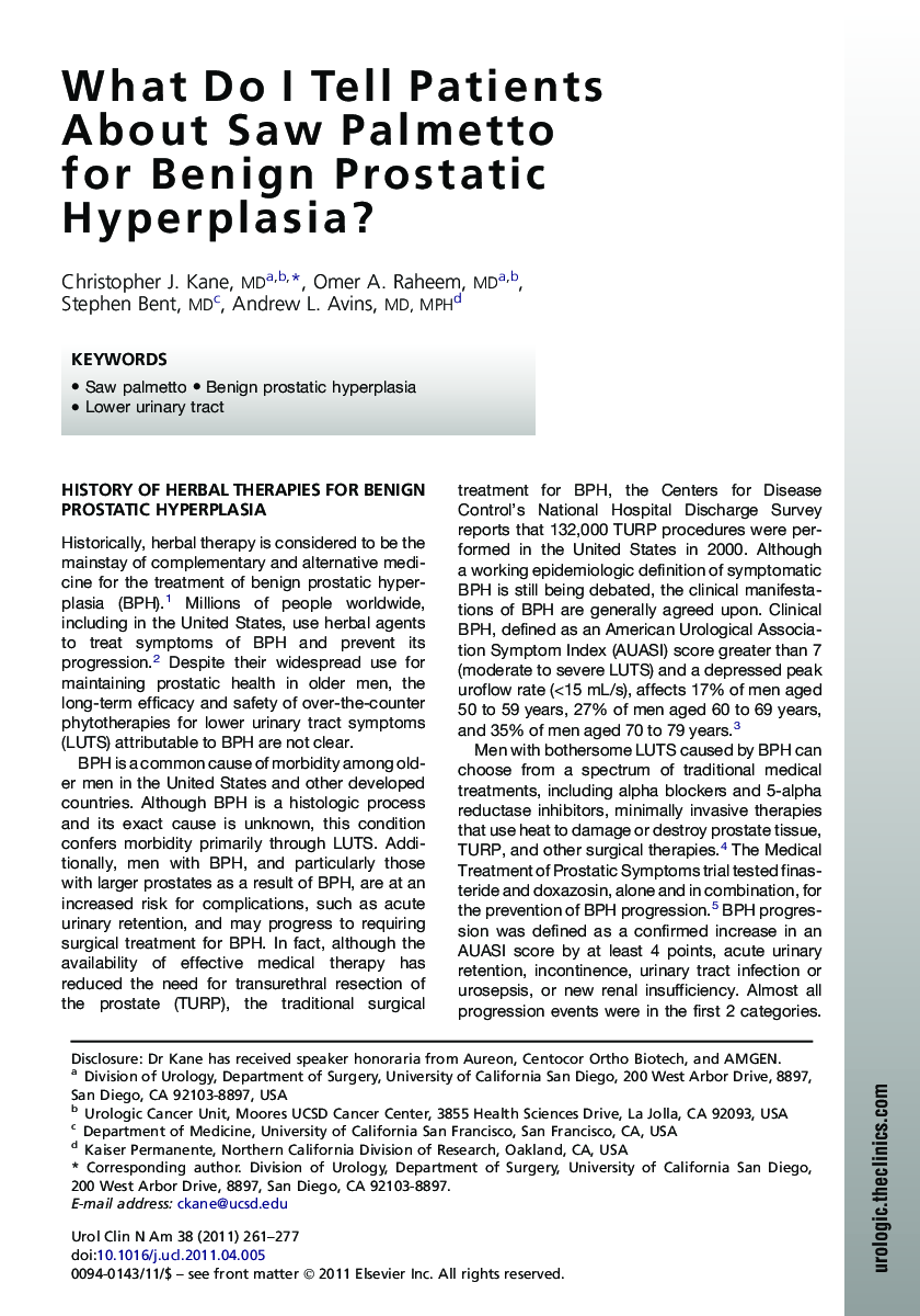 What Do I Tell Patients About Saw Palmetto for Benign Prostatic Hyperplasia?