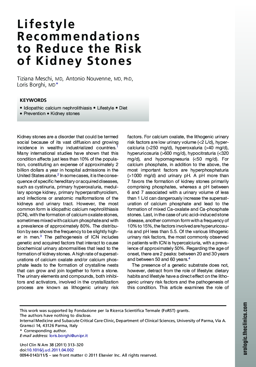 Lifestyle Recommendations to Reduce the Risk of Kidney Stones