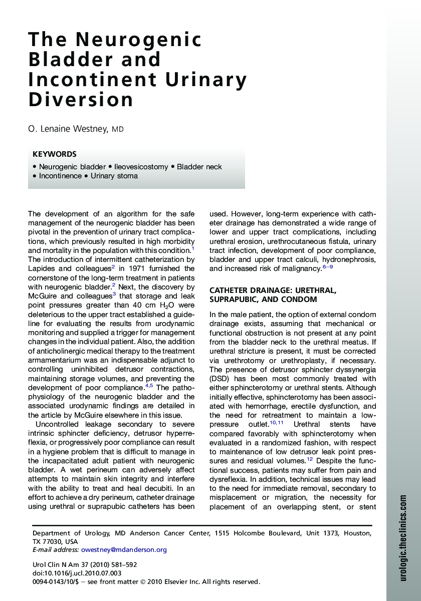 The Neurogenic Bladder and Incontinent Urinary Diversion
