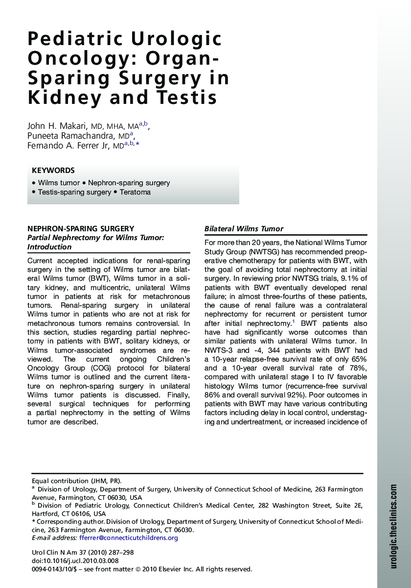 Pediatric Urologic Oncology: Organ-Sparing Surgery in Kidney and Testis