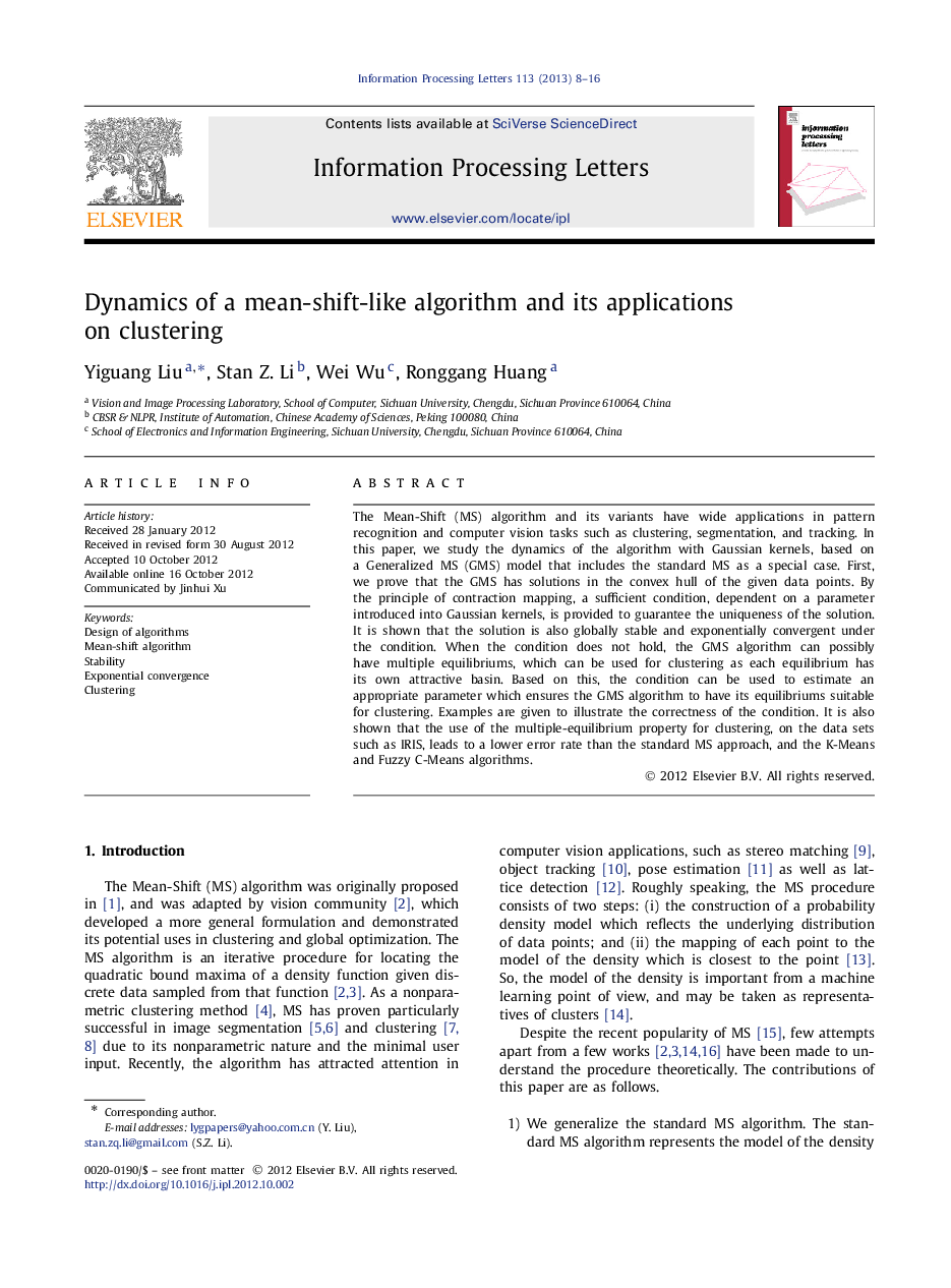 Dynamics of a mean-shift-like algorithm and its applications on clustering