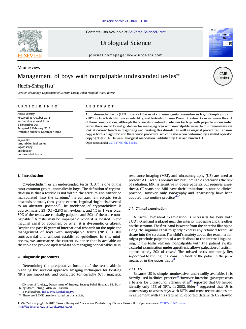 Management of boys with nonpalpable undescended testes 