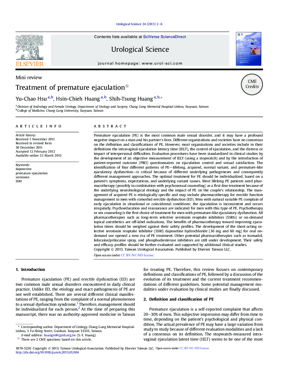 Treatment of premature ejaculation 