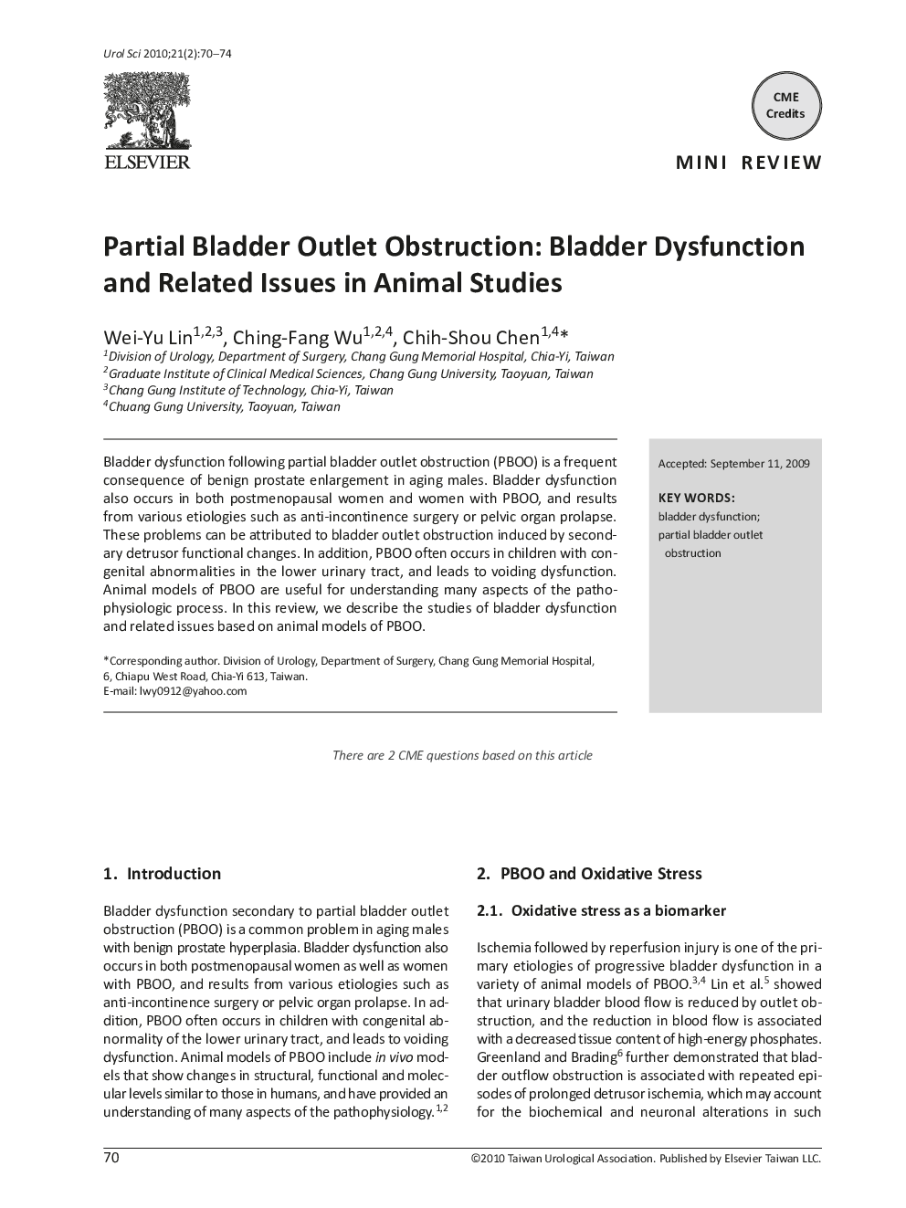 Partial Bladder Outlet Obstruction: Bladder Dysfunction and Related Issues in Animal Studies