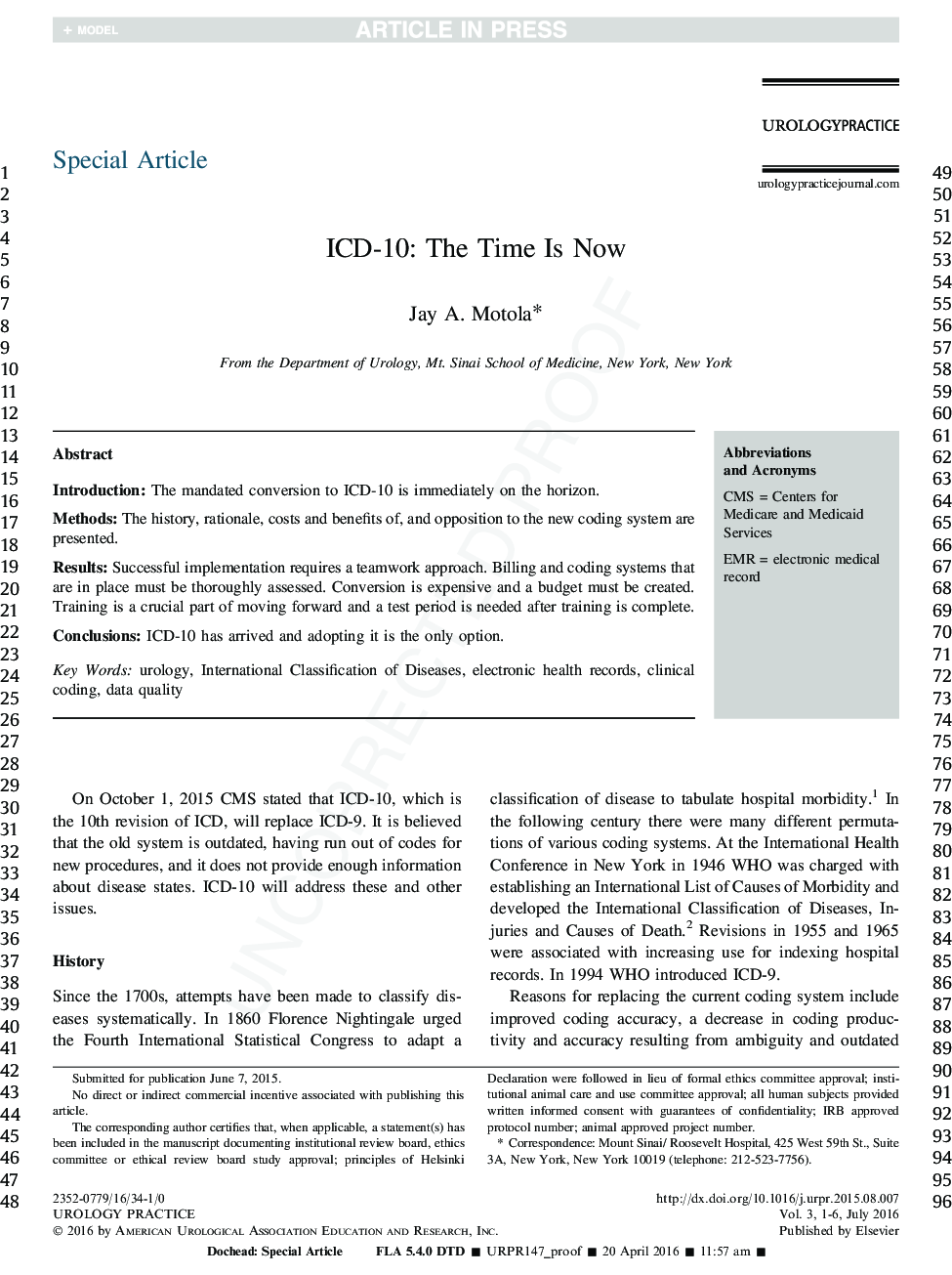 Special Article: ICD-10: The Time is Now