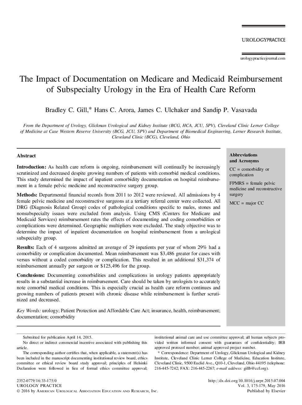 The Impact of Documentation on Medicare and Medicaid Reimbursement of Subspecialty Urology in the Era of Health Care Reform