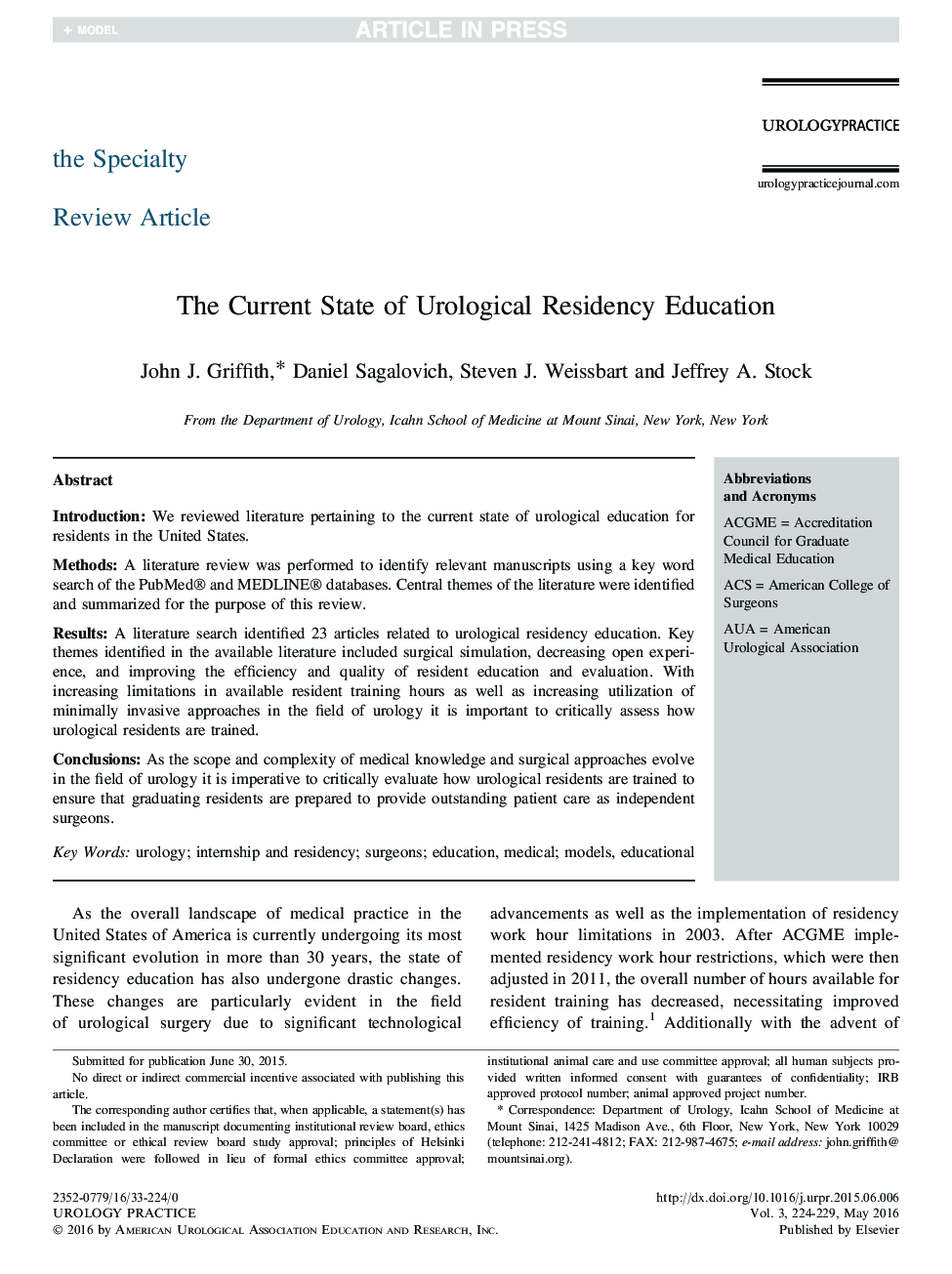 The Current State of Urological Residency Education