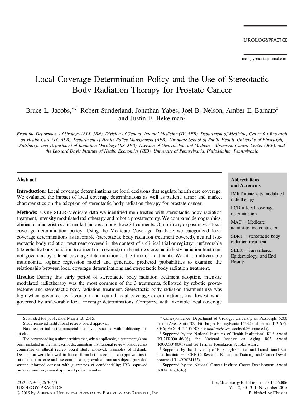 Local Coverage Determination Policy and the Use of Stereotactic Body Radiation Therapy for Prostate Cancer