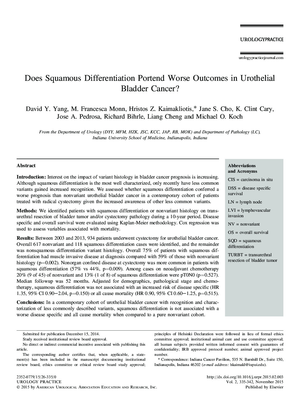 Does Squamous Differentiation Portend Worse Outcomes in Urothelial Bladder Cancer?