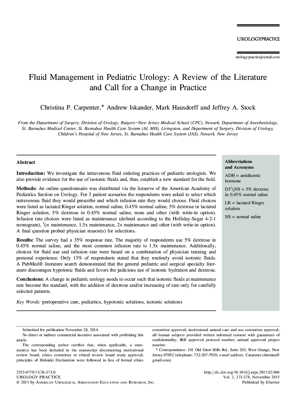 Fluid Management in Pediatric Urology: A Review of the Literature and Call for a Change in Practice