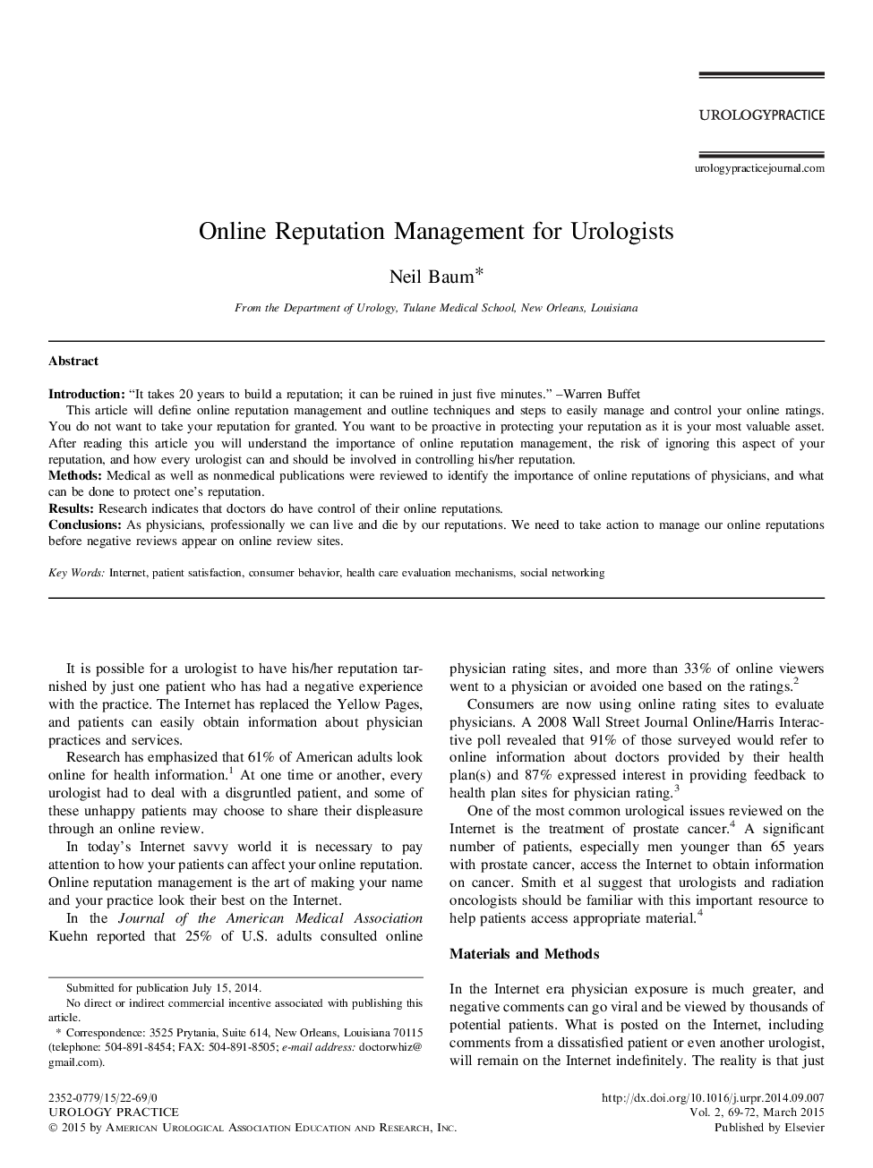 Online Reputation Management for Urologists