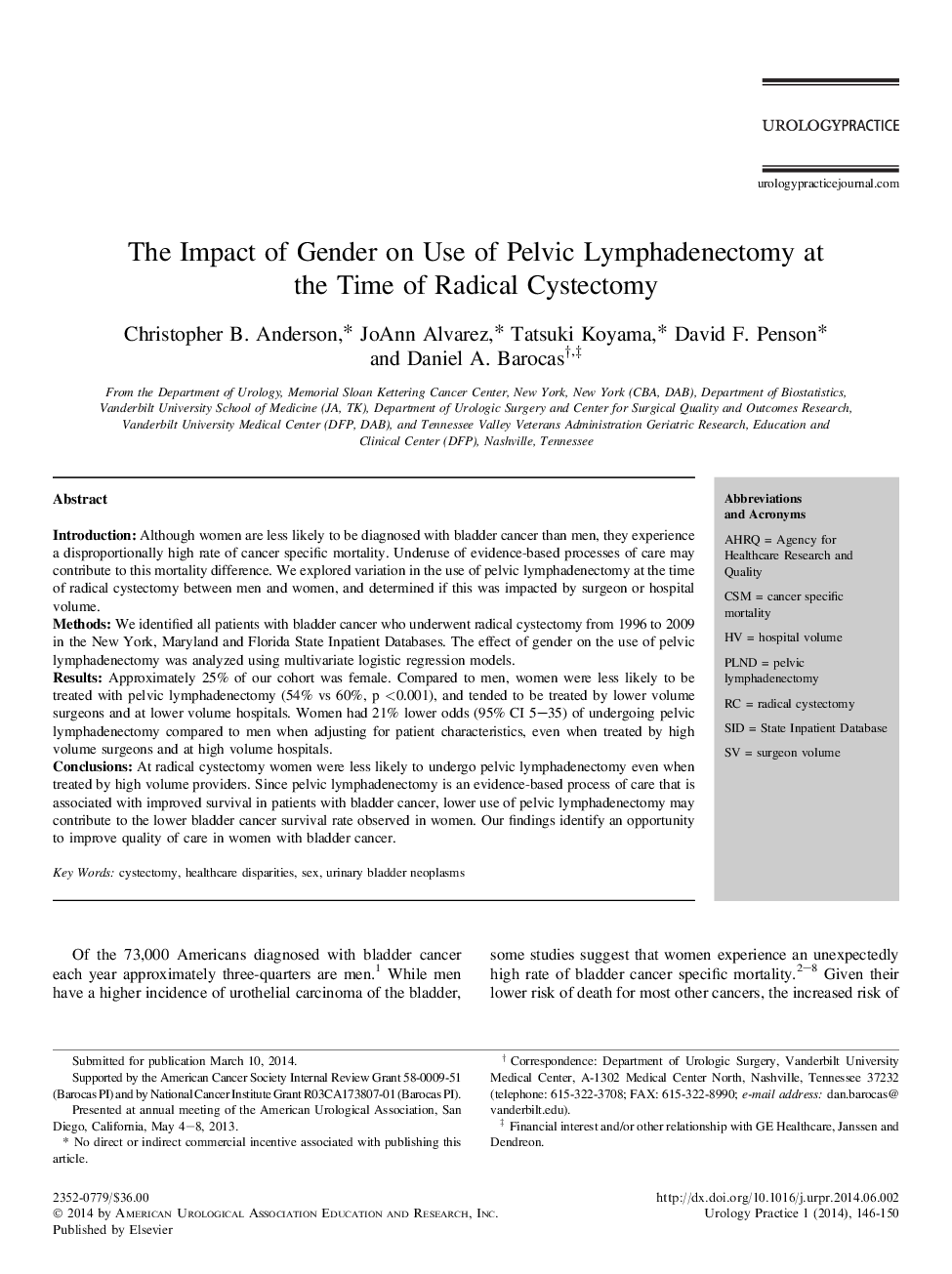 تأثیر جنسیت بر استفاده از لنفادنکتومی لگن در زمان سیستکتومی رادیکال 