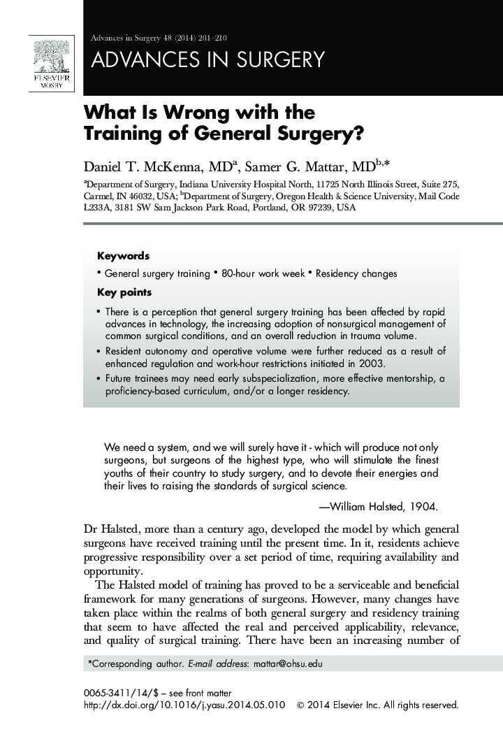 What Is Wrong with the Training of General Surgery?